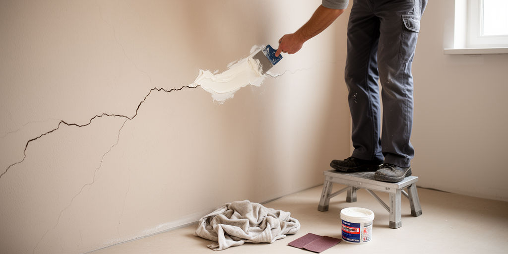Заделка трещины в штукатурке шпателем