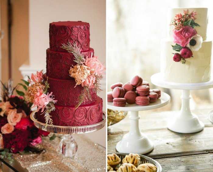 Свадебный торт цвета марсала: идеи для декора