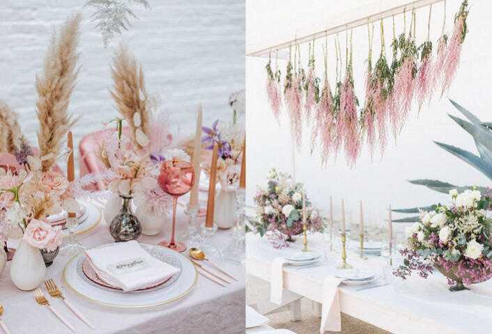Мятная свадьба – оформление зала в союзе с розовым цветом