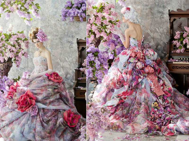 Платье для невесты разного цвета: вставки, элементы декора, омбре