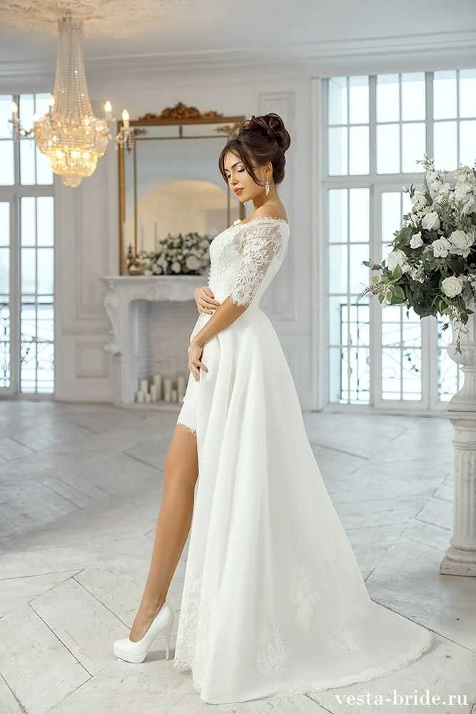 Комфортное свадебное платье с отстегивающейся юбкой для свадебной церемонии