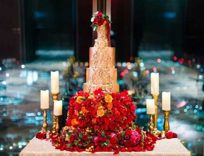 Красный свадебный торт — необычные конструкции лучших тортов + 66 фото
