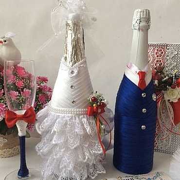 Декупаж бутылки свадебного шампанского, выполненный своими руками