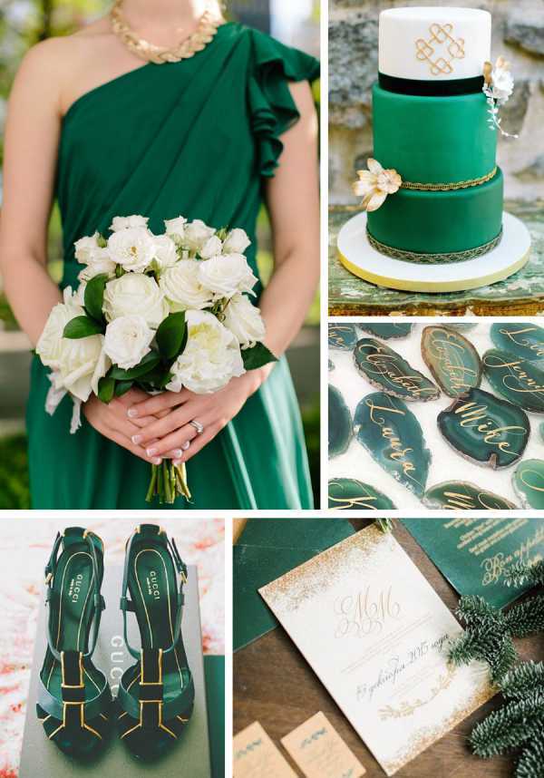 Свадьба в изумрудном цвете: наряды, декор и торт