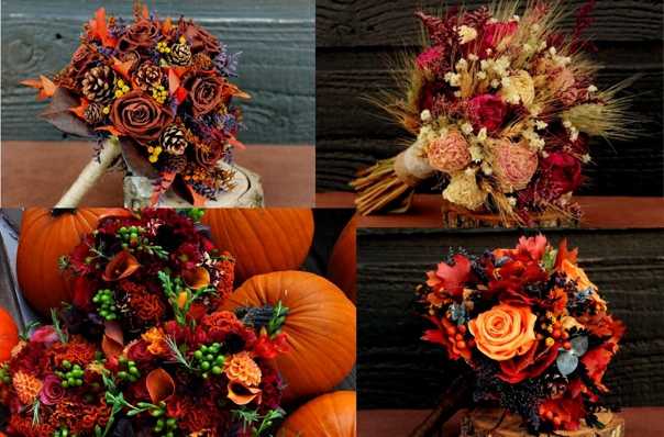 Осенний букет невесты (57 фото): выбираем свадебные варианты букетов с рябиной в осеннем стиле