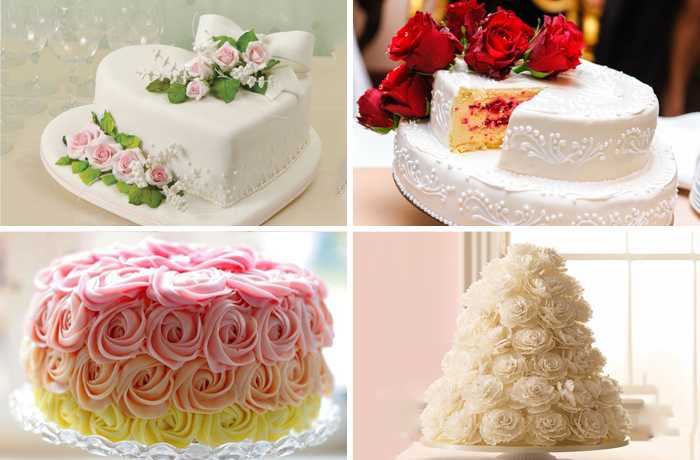 Свадебный торт с розами белыми и красными: фото украшений из мастики